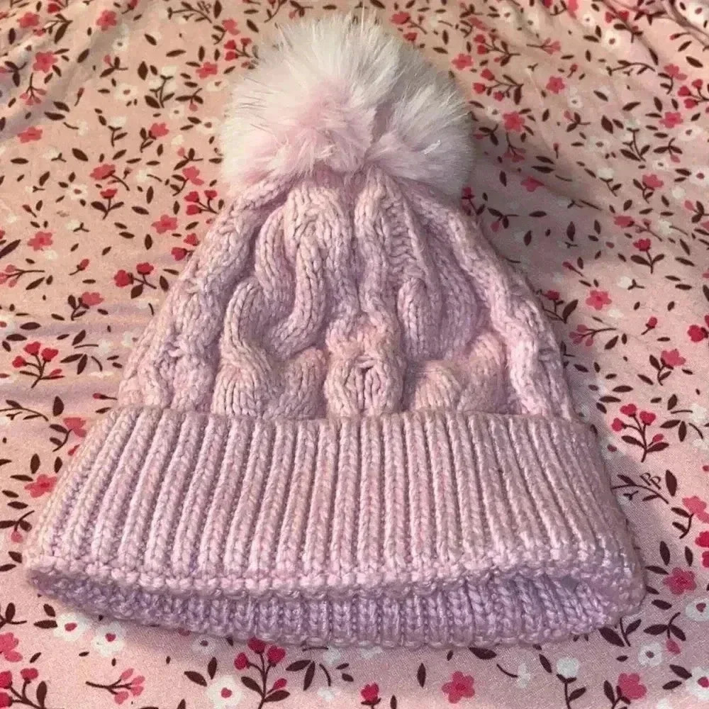 NWT Cupcakes and cashmere Pink beanie with poof